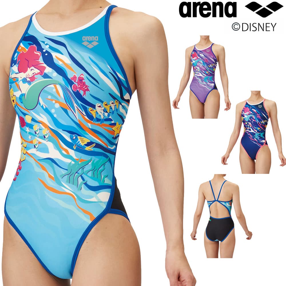 【店内商品3点以上でさらに3%OFFクーポン配布中】アリーナ ARENA 競泳水着 練習用水着 レディース トレーニングワンピース オープンバック ディズニー『リトル・マーメイド』アリエル タフスーツ タフスキンT2E 競泳練習水着 2025年春夏モデル AS5SWM55L