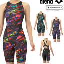 【店内商品3点以上でさらに3%OFFクーポン配布中】アリーナ ARENA 競泳水着 レディース WA承認モデル レーシングワンピーススパッツ オープンバック ハーフレッグ オールインワン AQUA RACING ECO AQUA STRIPE-D 2025年秋冬モデル AS5FRC63L fina マーク あり