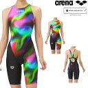 【店内商品3点以上でさらに3%OFFクーポン配布中】アリーナ ARENA 競泳水着 レディース WA承認モデル レーシングワンピーススパッツ オープンバック ハーフレッグ オールインワン AQUA RACING AQUA STRIPE-D 2025年秋冬モデル AS5FRC65L fina マーク あり