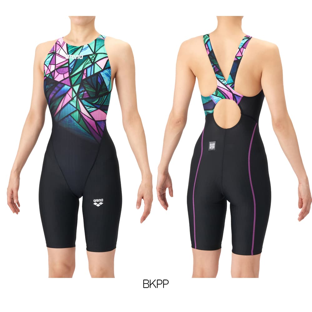 アリーナ ARENA 競泳水着 レディース WA承認モデル AQUA RACING ECO AQUA STRIPE-D レーシングワンピーススパッツ オープンバック ハーフレッグ オールインワン 2026年春夏モデル AS6SRC86L fina マーク あり 2