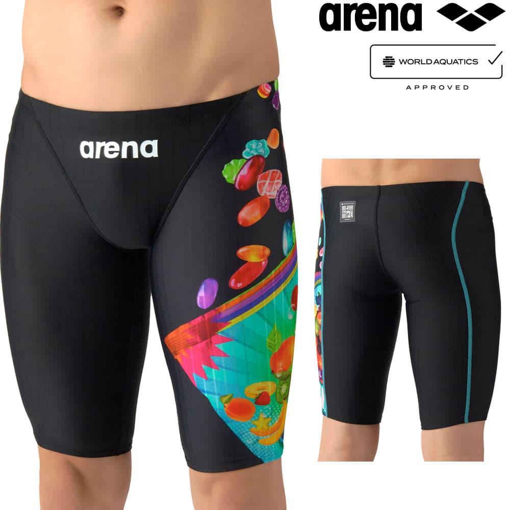 Swimming - アリーナ ARENA 競泳水着 メンズ WA承認モデル AQUA RACING ECO AQUA STRIPE-D GUMMY EFFECTS レーシングスパッツ ハーフレッグ 2026年春夏モデル AS6SRCP4M fina マーク あり