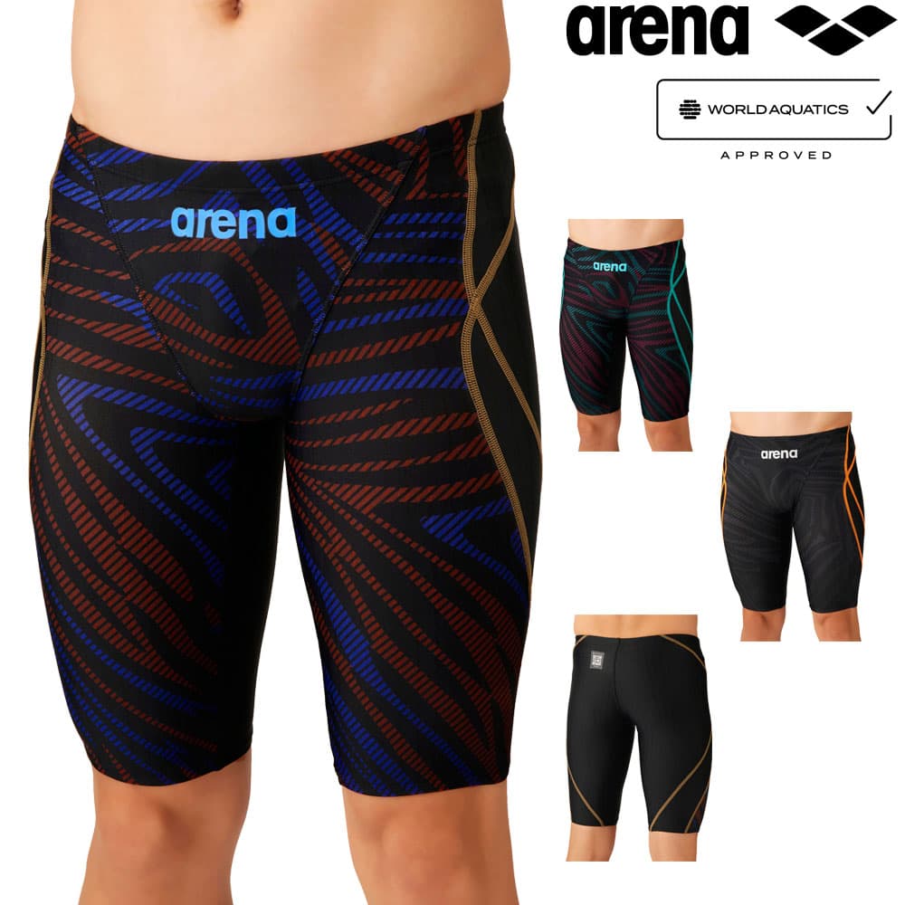 アリーナ ARENA 競泳水着 メンズ WA承認モデル レーシングスパッツ ハーフレッグ AQUA RACING ECO AQUA STRIPE 2026年秋冬先行モデル AS6FRC77M fina マーク あり