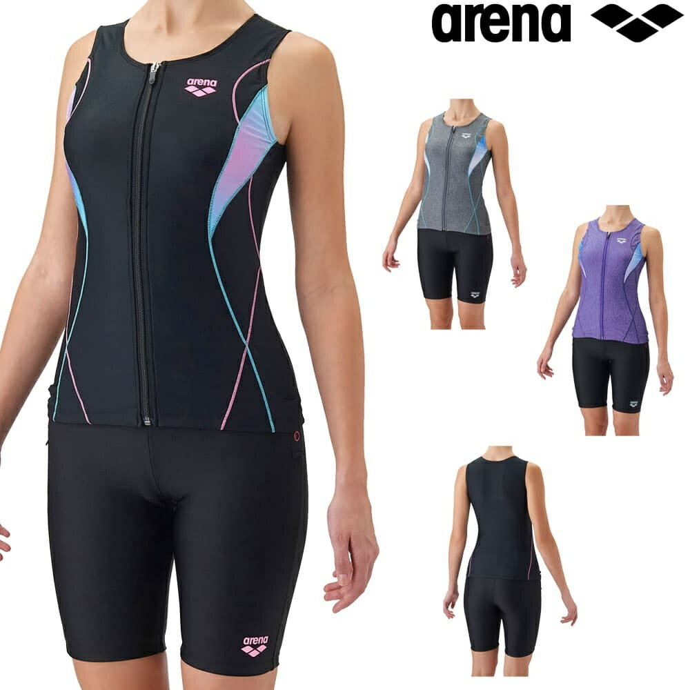乐天商城 - アリーナ ARENA フィットネス水着 レディース フィットネスセパレート カバーバック ハーフレッグ 差し込みパッド パッド付き すらっとセパ モク2Way Flow Scape 2026年秋冬先行モデル AS6FWF46L