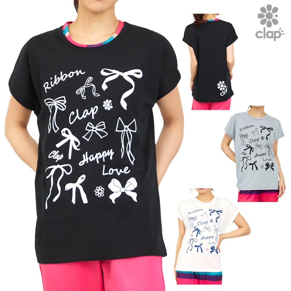 【店内商品3点以上でさらに3％OFFクーポン配布中】クラップ CLAP リボンクラップ ドルマンエス レディース Tシャツ 半袖 スポーツアパレル トレーニング フィットネス 大人可愛い 女性 CTS26019