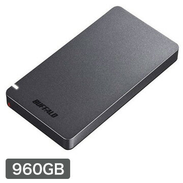 バッファロー 小型ポータブルSSD USB3.2 Gen2対応 耐振動 耐衝撃 名刺サイズ 960GB ブラック SSD-PGM960U3-B/N