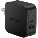 RAV Power USB-C急速充電器 61W/PD 3.0対応/折畳式/2ポートUSB-A ＆ USB-C RP-PC105-BK