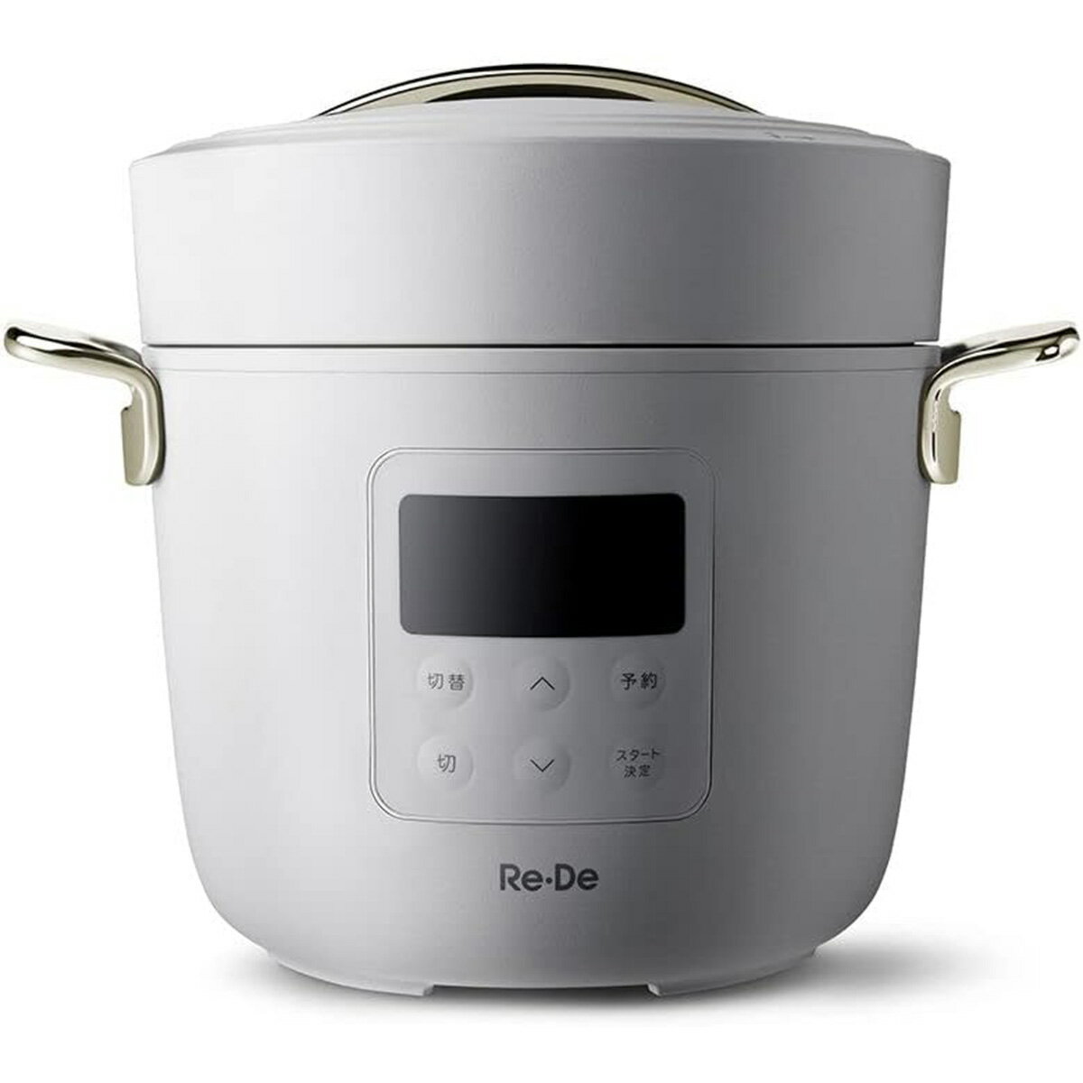 たった25分で、毎日特別ごはん Re・De Potは毎日の食卓を特別にする電気圧力鍋。密閉構造と高温調理で、ごはんなら25分でふっくら炊きあがります。本格料理もボタン一つで完成を待つだけ。作る人、食べる人にも楽しい食事のスタイルをRe・De Potが提供します。 3つの調理機能 圧力調理・・・時間のかかる豚の角煮やビーフシチューでも、あっという間に、やわらかく。スロー調理・・・火加減の難しいロールキャベツも、一定温度で調理できるRe・De Potにおまかせ。※ 設定温度は、40~100℃温め調理・・・作り置きの料理を温め直します。※スープ・カレーなど汁気のあるものが温めに適しています。 たった25分でふっくらご飯 高温で一気に炊き上げることで、ムラなく粒立ちがしっかりしたご飯に。高圧での吸水・蒸らしにより、25分でもふっくら美味しく炊き上げます。 おいしい、ヘルシーな無水カレーも 密閉構造により、無水調理も実現可能。うま味を凝縮し食材の栄養も逃しません。 【商品の仕様】 カラー ホワイト 定格電圧 AC100V~ 定格周波数 50/60Hz 外形寸法 W288xD222xH244mm 質量 約2.8kg 調理容量 1.2L(4合) 呼び容量(満水容量) 2.0L 電源コード長 1.5m 調理モード 圧力、スロー、温め、自動調理 予約 最大12時間、1時間刻み(圧力調理、炊飯のみ) 使用環境 周囲温度　5-35℃、周囲湿度　20-80%RH(結露なきこと) 付属品 蒸し台×1、計量カップ×1、内がま×1、内ぶた×1、レシピブック×1、電源コード×1、取扱説明書(保証書付き)×1 定格圧力 83kPa 自動メニュー 8種(炊飯、おかゆ、無水カレー、肉じゃが、クリームシチュー、さばの味噌煮、豚の角煮、りんごのコンポート) 【延長保証について】■保証期間はメーカー保証終了から最長4年間（メーカー1年保証と合わせて合計最長5年間）となります。■保証は「正常使用に対して生じた故障」に限り有効です。※対象商品の正常な使用状態（取扱説明書本体貼付ラベル等に記載の注意書等がある場合は、それらに従った使用状態）において、部品、材料または製造上の問題等により生じた故障をいいます。■保証の対象とならない主なケース・(落下や水ぬれ、ペットのいたずらなど)お客さまの故意または過失により生じた一切の損害・天災または不可抗力(地震、噴火及び津波を含みますがこれらに限りません。)により生じた損害。・盗難、紛失・置忘れ、詐欺・横領など、第三者の加害行為による損害。・付属品類、周辺機器、ソフトウェア、アクセサリー等本体以外の付属品に単独で生じた故障。※延長保証の詳細はTOPページ延長補償のご案内をご覧ください。電気圧力鍋 ReDePot 電子圧力鍋 リデポット おしゃれ シンプル デザイン ギフト プレゼント 結婚祝い 引っ越し祝い お祝い かわいい 可愛い 炊飯器 無水カレー 煮込み 時短 簡単 一人暮らし 二人暮らし