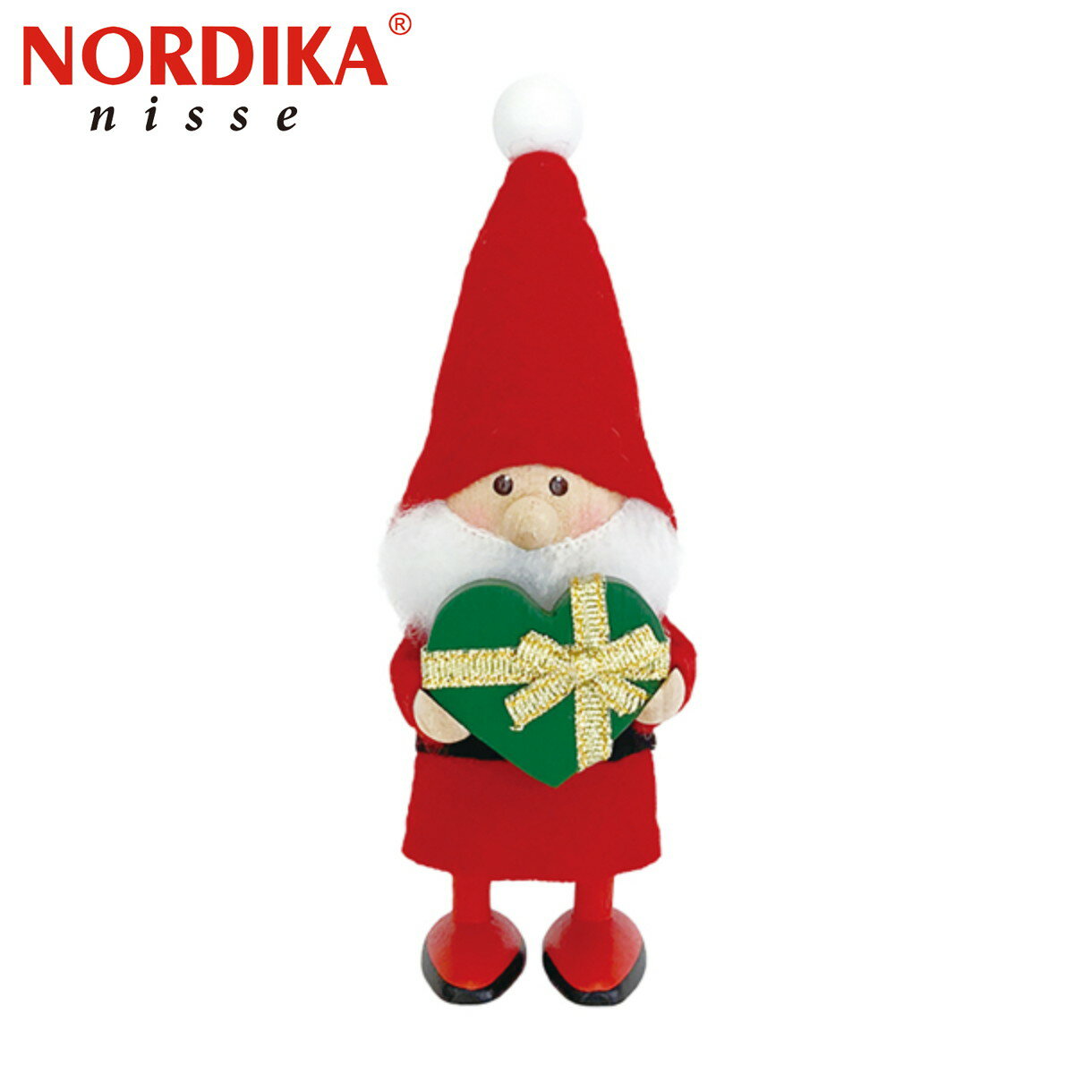 【30％OFFクーポン 在庫品限り】正規品 ノルディカ ニッセ NORDIKA nisse クリスマス人形 木製人形 ハートフルサンタ　グリーン×ゴールドのサムネイル