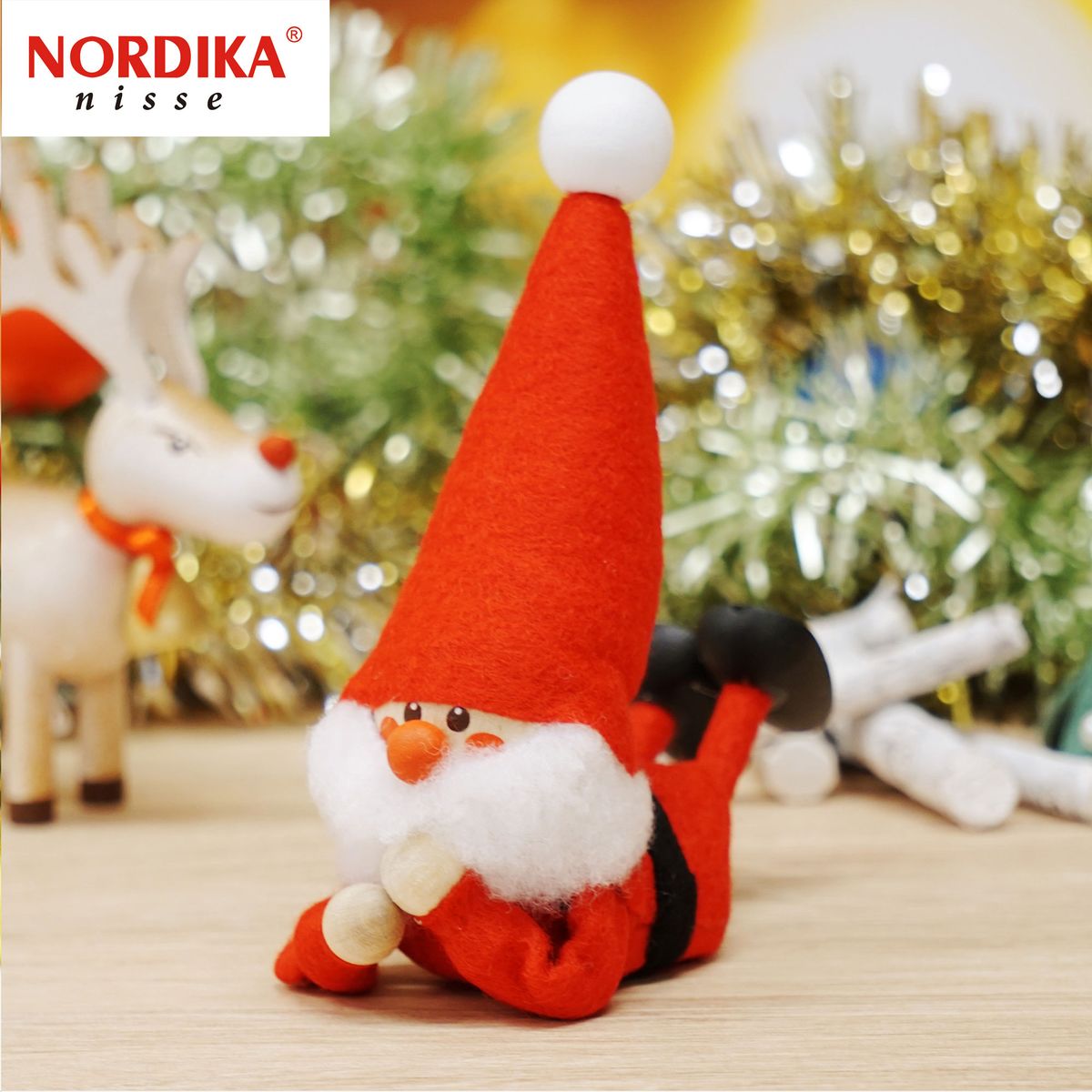 【30％OFFクーポン 在庫品限り】正規品 ノルディカ ニッセ NORDIKA nisse クリスマス人形 寝転がるサンタ 約120×85mmのサムネイル