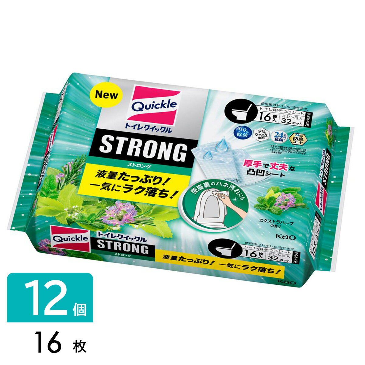 花王 ［在庫限り特価］トイレクイックル ストロング エクストラハーブの香り つめかえ用 16枚×12個 4901301417671 1