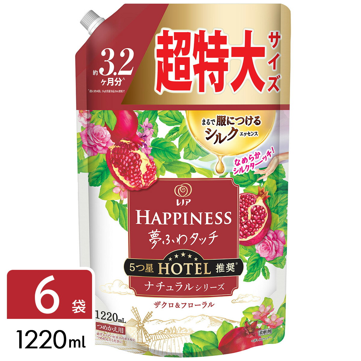 P&G レノア ハピネス 夢ふわタッチ ザクロ＆フローラル 詰め替え 超特大サイズ 1220ml×6袋 4987176192912