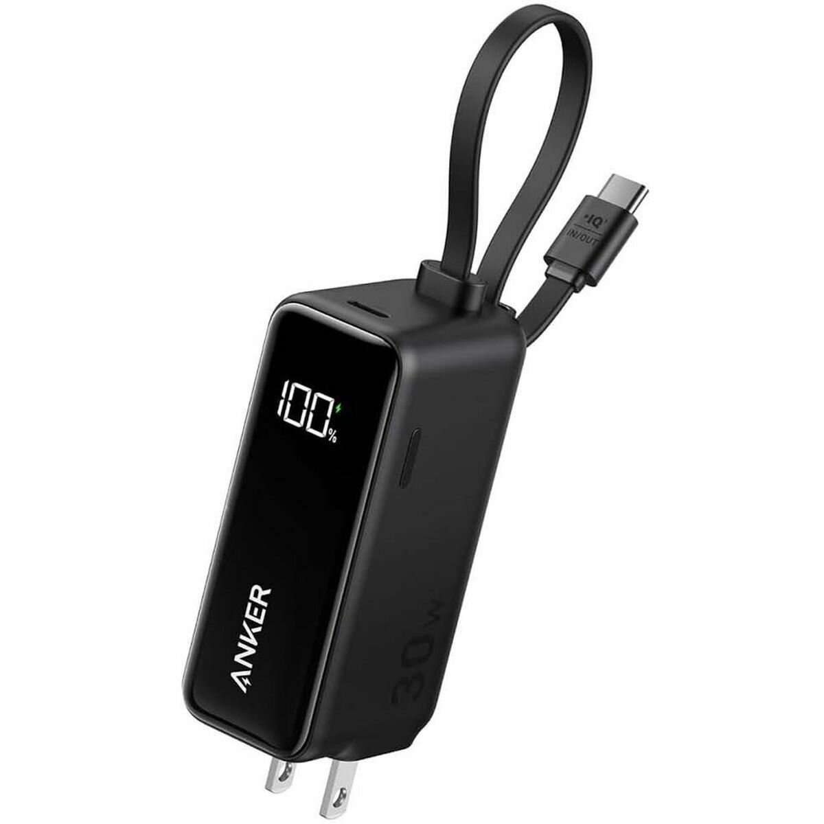ANKER Power Bank 30W Fusion Built-In USB-C ֥5000mAh/LEDǥץ쥤 ֥å A1636N11