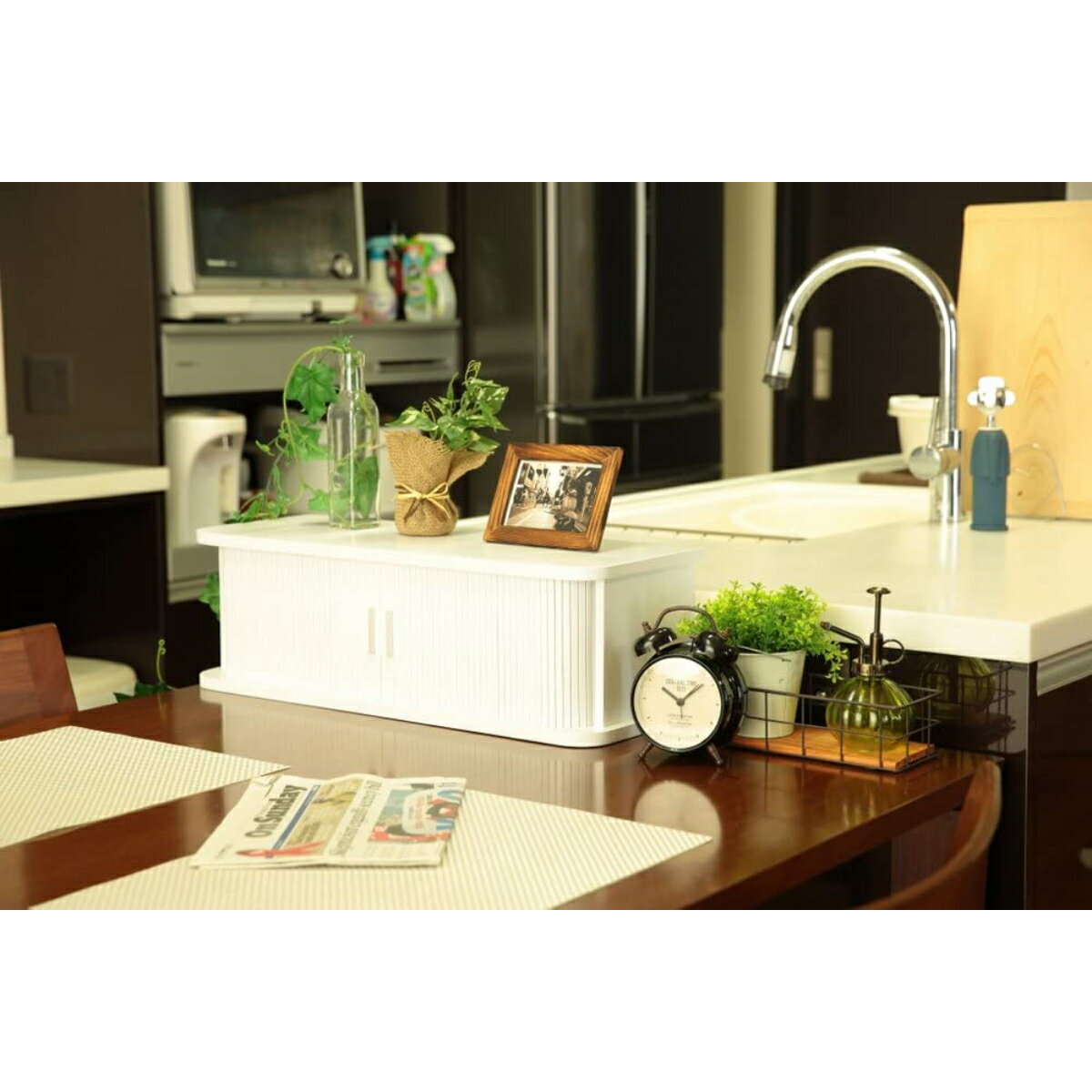 オスマック ジャバラ式カウンター上収納60幅ホワイト 約W60×D22.5×H19cm 木製 KTX-60W