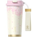 GERM 桜デザイン コーヒー タンブラー 500ml ホワイト ストロー付き ステンレス 保温 保冷 持ち運び 水筒 ボトル GM144B64229