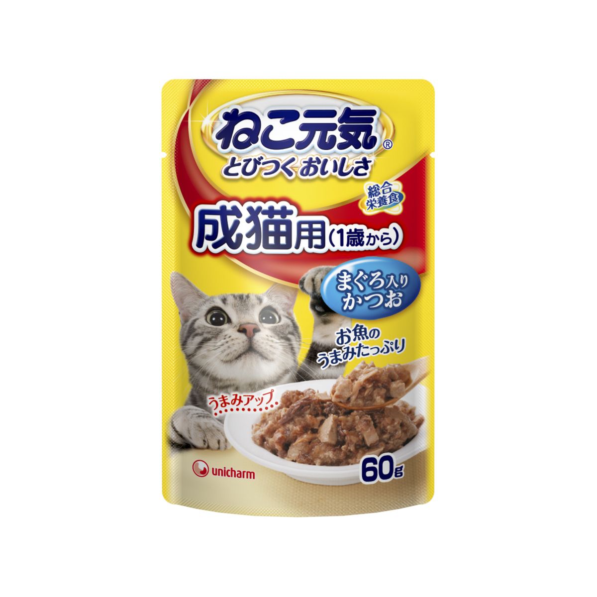 ユニチャーム ねこ元気パウチ成猫まぐろ入りかつお60g×120