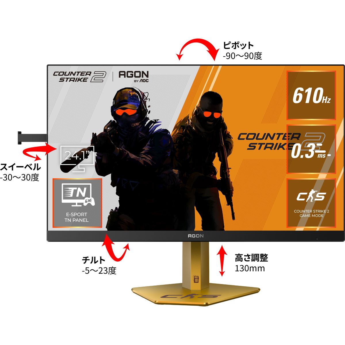 AOC ゲーミング液晶ディスプレイ 24.1型/1920×1080/HDMI DisplayPort/ブラック/スピーカー：なし/610Hz CS24A/P/11