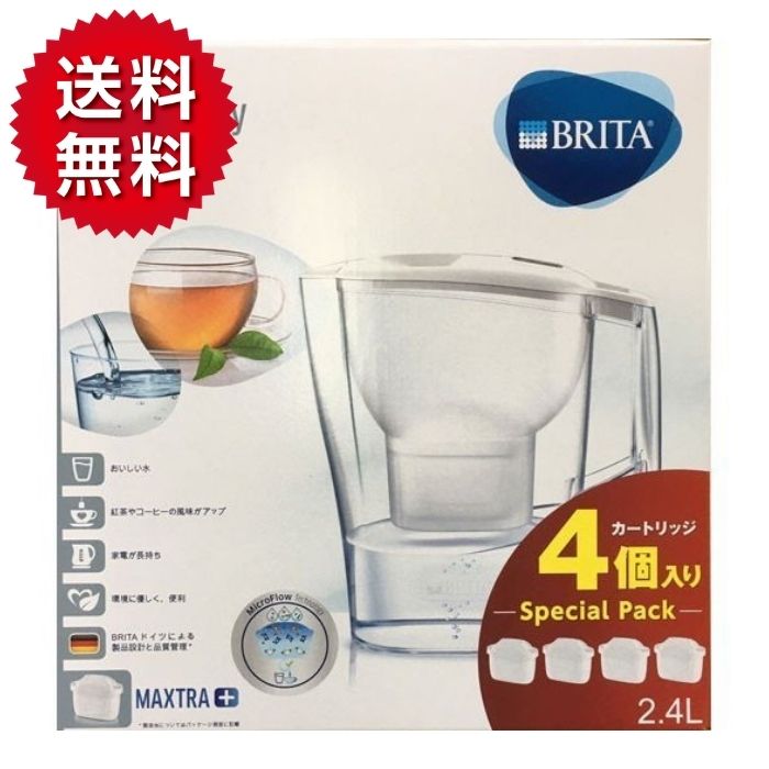 「商品情報」BRITA ブリタ アルーナ 2.4L (浄水部容量1.4L)マクストラ専用 カートリッジ 4個付「主な仕様」商品の特徴 ・冷蔵庫に入るスリムなデザイン ・注いだ水の量が見えるクリアファンネル ・液晶メモがカートリッジ交換時期をお知らせ ・浄水性能12項目除去でしっかりろ過 （日本仕様・日本正規品） ・カートリッジ交換目安は2ヵ月に1回