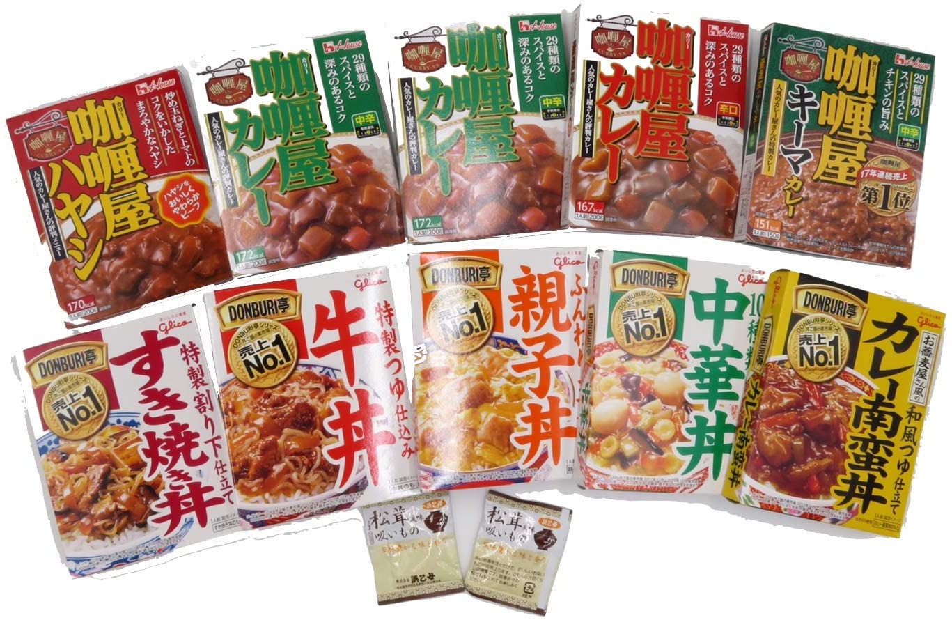 レトルト カレー 詰め合わせ グリコ どんぶり亭 カリー屋カレー 保存食 インスタント食品 10食セット お吸い物付き 送料無料のサムネイル
