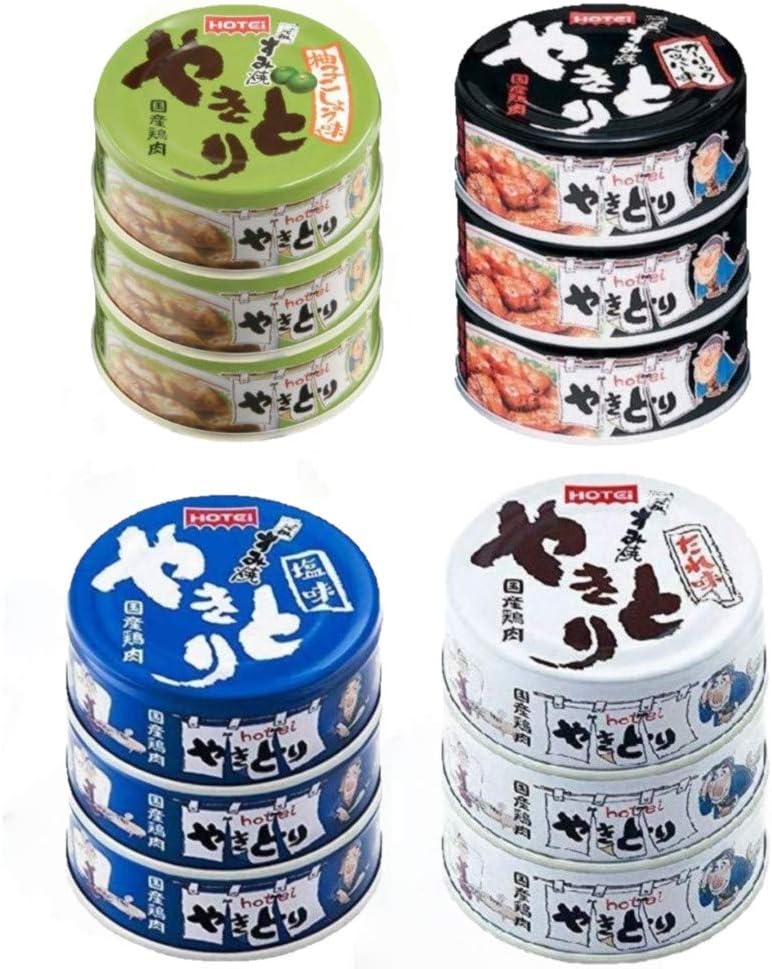 広島屋 ホテイ ほていフーズ 缶詰 焼き鳥 たれ味 塩味 柚子こしょう味 ガーリックペッパー味 4種12缶セット