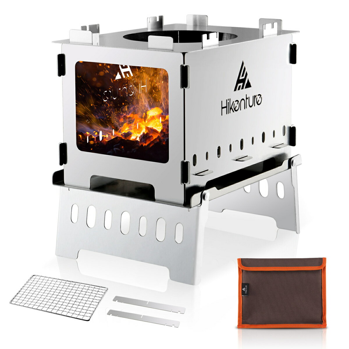 Hikenture バーベキュー コンロ 1台4役 焚き火台 コンパクト 収納袋付き 折りたたみ式コンロ バーベキューグリル キャンプ 卓上コンロ 430ステンレス鋼 アウトドア愛好者プレゼント