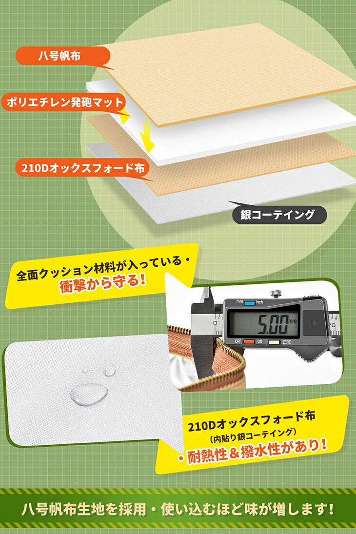 【送料無料】Hikentureランタンケース8号帆布製ランタン収納フュアーハンドランタンハリケーンランタンオイルランタン用ポケット(カーキ・ファスナー式)