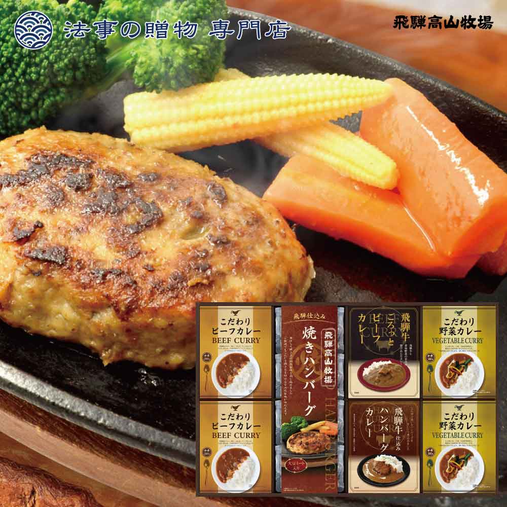 法事 香典返し 引き出物 お返し 食品 6000円 飛騨高山牧場焼きハンバーグ＆こだわりカレーセット 忌明 ..