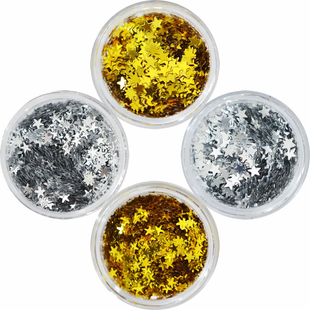 星の形のホログラム キンギンギラギラ スター ホログラムのセット 金の星2.5mmと3mm+銀の星2.5mmと3mm 合計4個のセットです。