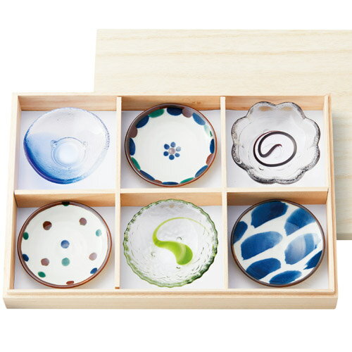 美ら 六趣揃 沖縄の大らかな風土を感じさせる素朴な器 小皿3枚 ＆ ガラス小鉢3客 [ 木箱入 ] 人気 ギフ..
