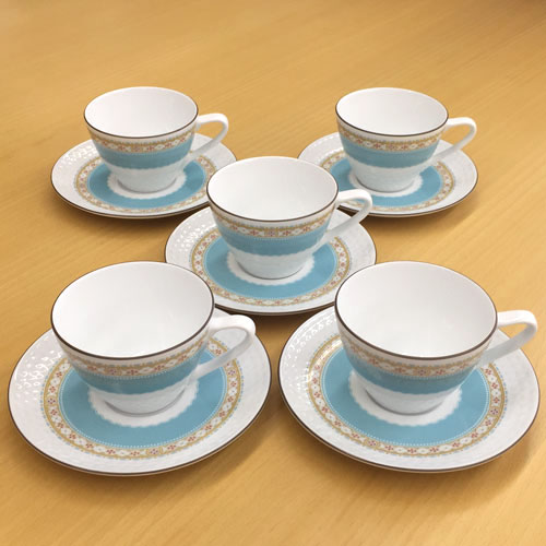 コーヒーカップ&ソーサー 【 あす楽 土日・祝日対応 】ノリタケ ( NORITAKE ) ハミングブルー ティー・コーヒーカップ＆ソーサー 5客セット 210ml ※ 電子レンジ使用可 [ブランドロゴ入りギフトBOX] 人気 ギフト 結婚祝 出産祝 新築祝 結婚内祝 出産内祝 記念品 歳祝