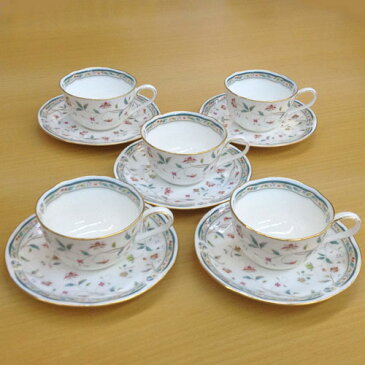 Noritake　（ノリタケ）　花更紗　ティー・コーヒーカップ＆ソーサー　5客セット　【あす楽_土曜営業】【あす楽_日曜営業】【人気　ギフト　出産内祝　各種内祝　引出物　景品】