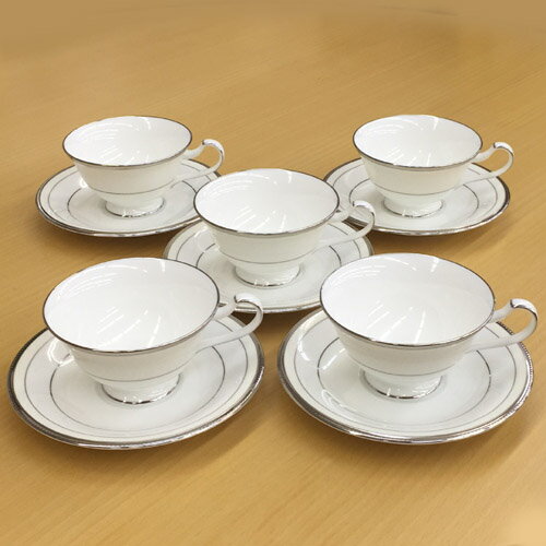 Noritake　（ノリタケ）　日本製　シャンパンパールズ　ティー・コーヒーカップ＆ソーサー　5客セット[ブランドロゴ入りギフトBOX]　【ギフト　出産内祝　結婚内祝　結婚式引出物　お返し　各種内祝】