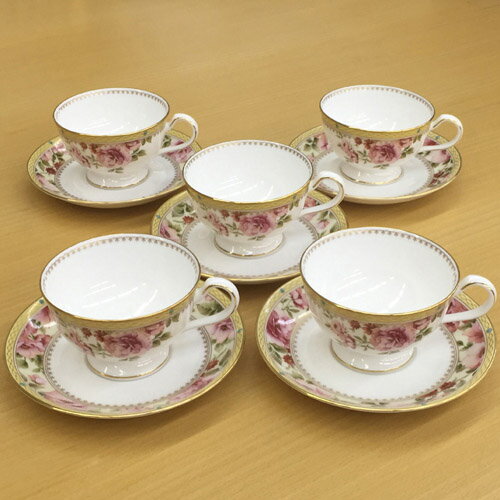 【 あす楽 土日・祝日対応 】ノリタケ ( NORITAKE ) ハートフォード ティー・コーヒーカップ＆ソーサー 5客セット 190ml [ブランドロゴ入りギフトBOX] 人気 ギフト 御祝 結婚祝 出産祝 新築祝 結婚内祝 出産内祝 新築内祝 各種内祝 記念品 歳祝