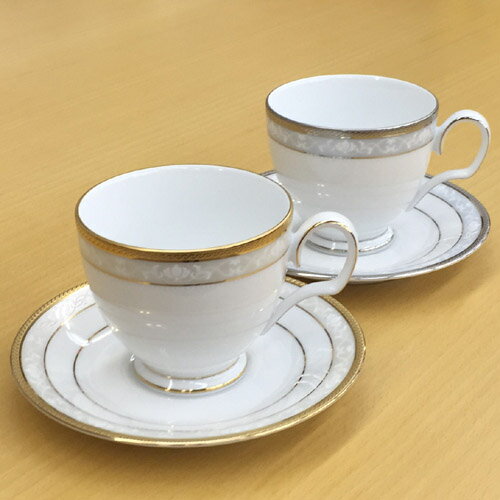 【 あす楽 土日・祝日対応 】ノリタケ ( NORITAKE ) ハンプシャーゴールド＆プラチナ ティー・コーヒーカップ＆ソーサーペア 250ml [ブランドロゴ入りギフトBOX] 人気 ギフト 御祝 結婚祝 出産祝 新築祝 結婚内祝 出産内祝 新築内祝 記念品 歳祝