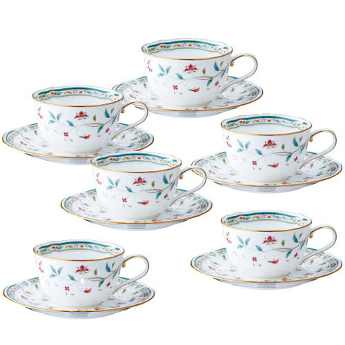 【 あす楽 土日・祝日対応 】ノリタケ ( NORITAKE ) 花更紗 ティー・コーヒーカップ＆ソーサー 6客セット 225ml [ブランドロゴ入りギフ..