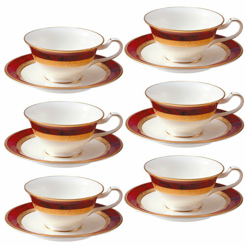 ノリタケ ( NORITAKE ) 日本製 ヘミングウェイ ティー・コーヒーカップ＆ソーサー 6客セット 230ml [ブランドロゴ入りギフトBOX] 人気 ギフト 御祝 結婚祝 出産祝 新築祝 結婚内祝 出産内祝 新築内祝 各種内祝 快気祝 粗品 景品 記念品 歳祝