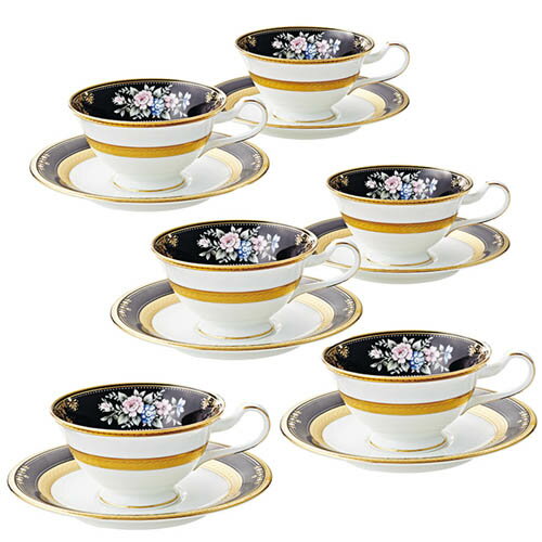 ノリタケ ( NORITAKE ) 日本製 イブニングマジェスティ ティー・コーヒーカップ＆ソーサー 6客セット 220ml [ブランドロゴ入りギフトBOX] 人気 ギフト 御祝 結婚祝 出産祝 新築祝 結婚内祝 出産内祝 新築内祝 粗品 景品 記念品 歳祝