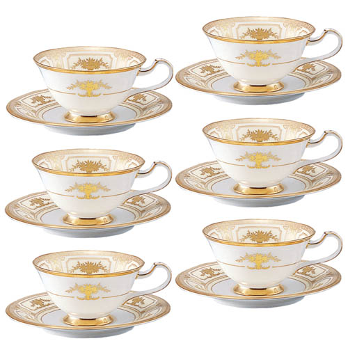 ノリタケ ( NORITAKE ) 日本製 インペリアルスイート ティー・コーヒーカップ＆ソーサー 6客セット 220ml [ブランドロゴ入りギフトBOX] 人気 ギフト 結婚祝 出産祝 新築祝 結婚内祝 出産内祝 新築内祝 各種内祝 記念品 歳祝