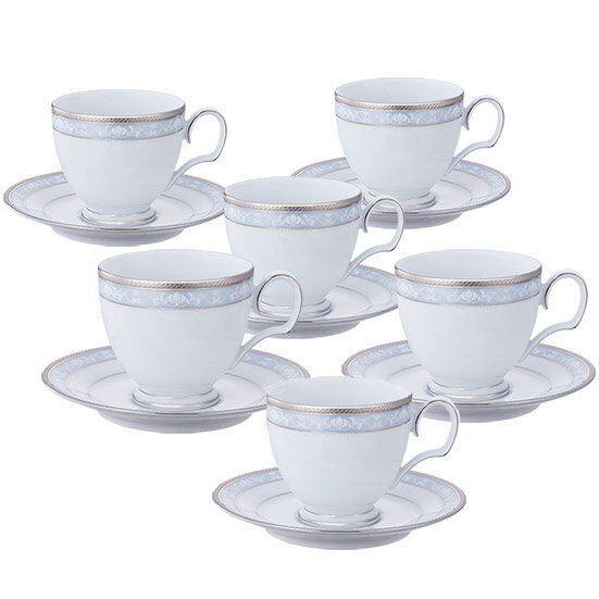 【 あす楽 土日 祝日対応 】ノリタケ ( NORITAKE ) ハンプシャープラチナ ティー コーヒーカップ＆ソーサー 6客セット 250ml ブランドロゴ入りギフトBOX 人気 ギフト 御祝 結婚祝 出産祝 新築祝 結婚内祝 出産内祝 新築内祝 各種内祝 記念品