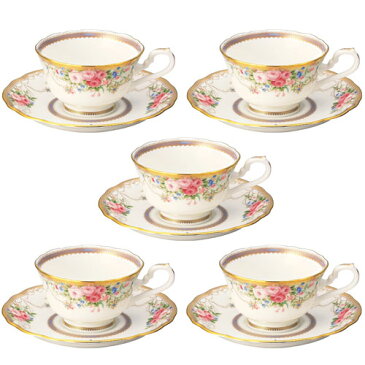 Noritake　（ノリタケ）　日本製　アフロディーテ　ティー・コーヒーカップ＆ソーサー　5客セット　【ギフト　出産内祝　結婚内祝　結婚式引出物　快気祝　法事引出物　各種内祝　引出物　景品】