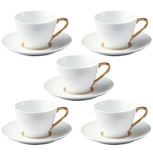 【 あす楽 土日 祝日対応 】ノリタケ ( NORITAKE ) アミ ティー コーヒーカップ＆ソーサー 5客セット 210ml ( ゴールド ) ブランドロゴ入りギフトBOX 人気 ギフト 御祝 結婚祝 出産祝 新築祝 結婚内祝 出産内祝 新築内祝 景品 記念品 歳祝