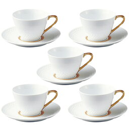 【 あす楽 土日・祝日対応 】ノリタケ ( NORITAKE ) アミ ティー・コーヒーカップ＆ソーサー 5客セット 210ml ( ゴールド ) [ブランドロゴ入りギフトBOX] 人気 ギフト 御祝 結婚祝 出産祝 新築祝 結婚内祝 出産内祝 新築内祝 景品 記念品 歳祝