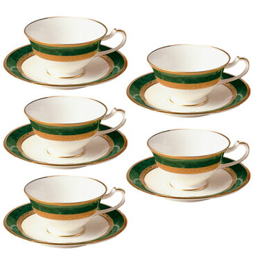 Noritake (ノリタケ) 日本製 フィッツジェラルド ティー・コーヒーカップ&ソーサー 5客セット 【ギフト 出産内祝 結婚内祝 結婚式引出物 快気祝 法事引出物 香典返し お返し 各種内祝】