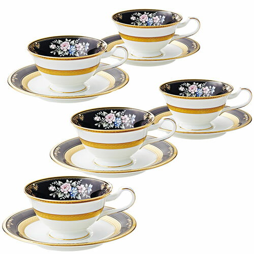 ノリタケ ( NORITAKE ) 日本製 イブニングマジェスティ ティー・コーヒーカップ＆ソーサー 5客セット 220ml [ブランドロゴ入りギフトBOX] 人気 ギフト 御祝 結婚祝 出産祝 新築祝 結婚内祝 出産内祝 新築内祝 粗品 景品 記念品 歳祝