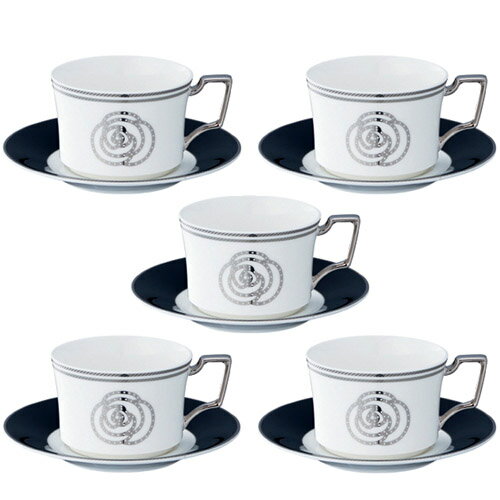ノリタケ ( NORITAKE ) エイダン プラチナ ティー・コーヒーカップ＆ソーサー 5客セット 240ml ( ホワイト ) [ブランドロゴ入りギフトBOX] 人気 ギフト 御祝 結婚祝 出産祝 新築祝 結婚内祝 出産内祝 新築内祝 粗品 景品 記念品 歳祝
