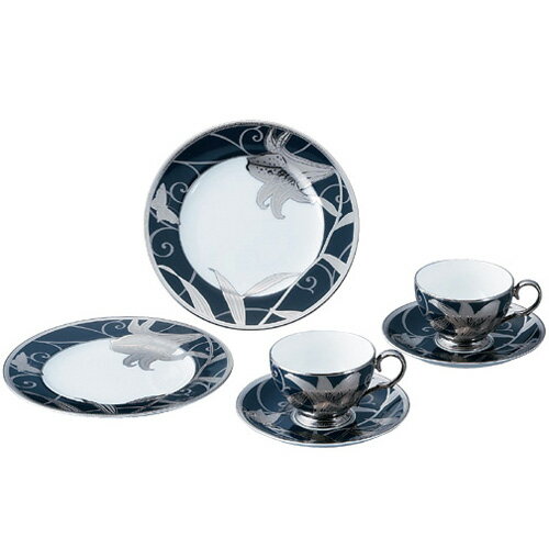 ノリタケ ( NORITAKE ) 日本製 花銀彩百合 ティータイムペアセット コーヒーカップ＆ソーサーペア ＆ 21cmプレートペア  人気 ギフト 御祝 結婚祝 新築祝 結婚内祝 新築内祝 記念品 歳祝