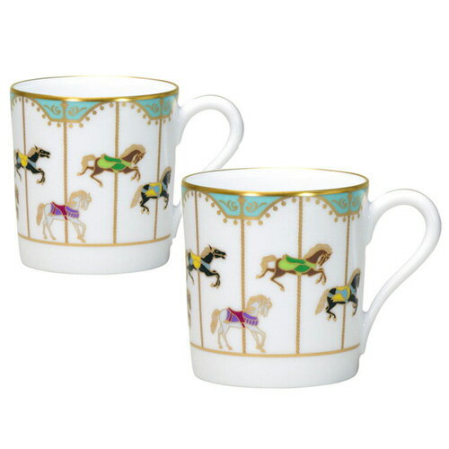 皇室御用達 大倉陶園 日本製 回転木馬 「 馬九行く ( うまくゆく )」 ペアマグカップ 320ml ( ブルー ) [ブランドロゴ入りギフトBOX] 人気 ギフト 御祝 結婚祝 出産祝 新築祝 結婚内祝 出産内祝 各種内祝 記念品 歳祝