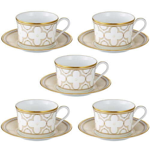 ノリタケ ( NORITAKE ) トレフォリオゴールド ティー・コーヒーカップ＆ソーサー 5客セット 245ml [ブランドロゴ入りギフトBOX] 人気 ギフト 御祝 結婚祝 出産祝 新築祝 結婚内祝 出産内祝 新築内祝 粗品 景品 記念品 歳祝