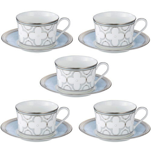 ノリタケ ( NORITAKE ) トレフォリオプラチナ ティー コーヒーカップ＆ソーサー 5客セット 245ml ブランドロゴ入りギフトBOX 人気 ギフト 御祝 結婚祝 出産祝 新築祝 結婚内祝 出産内祝 新築内祝 粗品 景品 記念品 歳祝