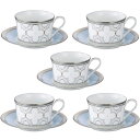 ノリタケ ( NORITAKE ) トレフォリオプラチナ ティー コーヒーカップ＆ソーサー 5客セット 245ml ブランドロゴ入りギフトBOX 人気 ギフト 御祝 結婚祝 出産祝 新築祝 結婚内祝 出産内祝 新築内祝 粗品 景品 記念品 歳祝