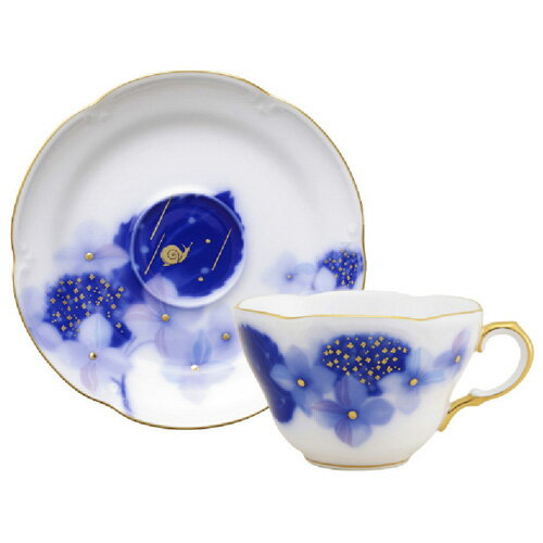 皇室御用達 大倉陶園 日本製 100周年記念 碗皿暦 6月 「 紫陽花雨情 」 コーヒーカップ＆ソーサー 240ml [ブランドロゴ入りギフトBOX] 人気 ギフト 御祝 結婚祝 出産祝 新築祝 結婚内祝 出産内祝 新築内祝 各種内祝 快気祝 粗品 景品 記念品 歳祝